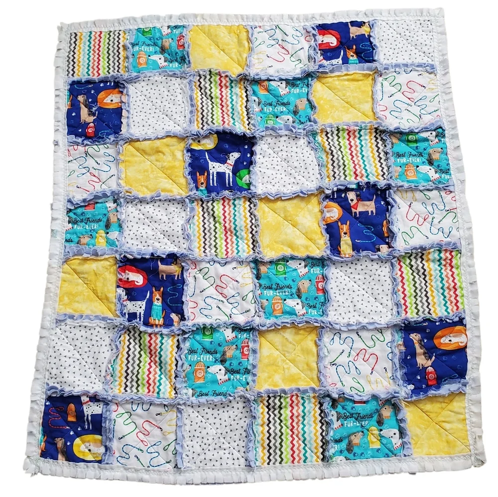 New Homade Baby Boy Puppy Rag Quilt